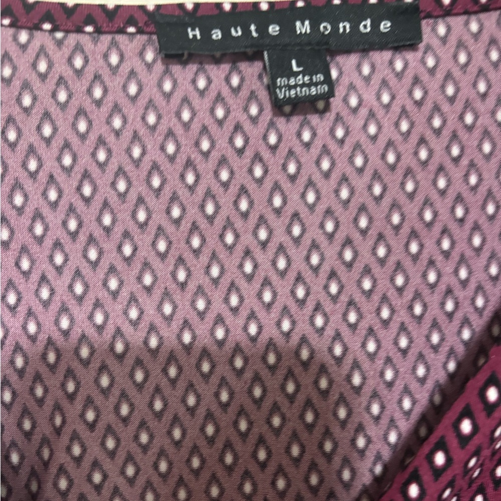 Haute Monde Burgundy diamond  Dot Wrap Blouse - Office to night out Retail $40 - Picture 3 of 10